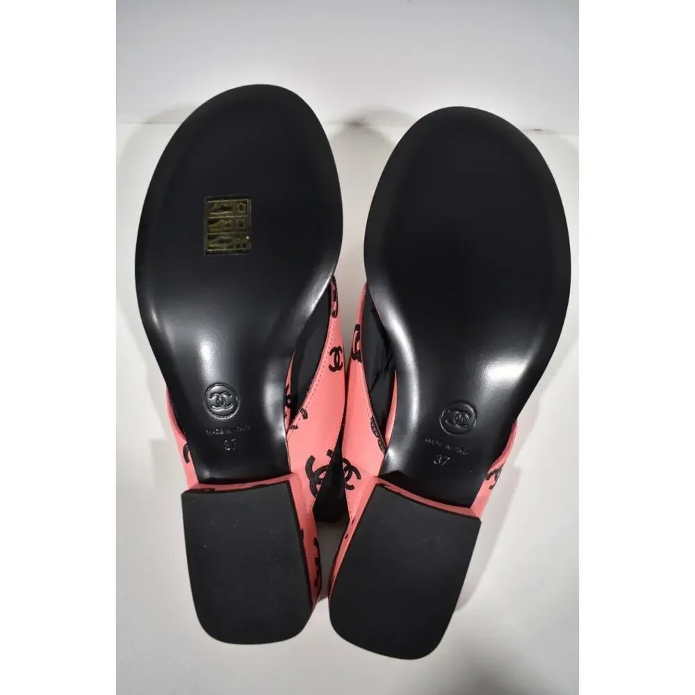 Chanel 22S Pink Black Printed Lambskin CC Logo Thong Flat Flip Flop Sandal 37 - Picture 12 of 12
